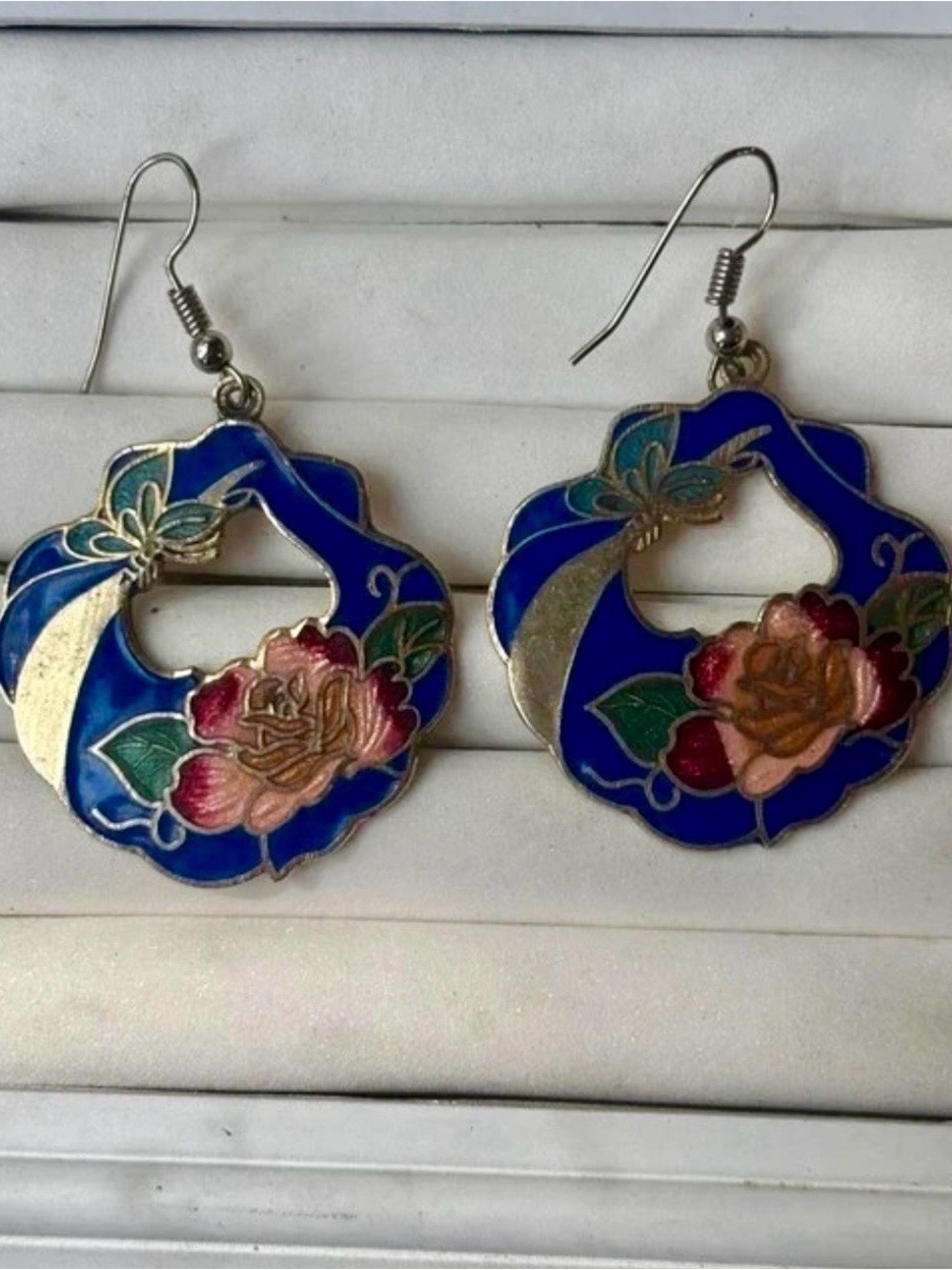 vintage cloisonné enamel dangle earrings